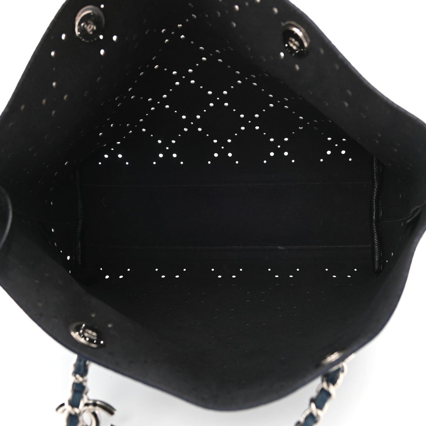 Perforated Grained Calfskin Large Shopping Tote Blue