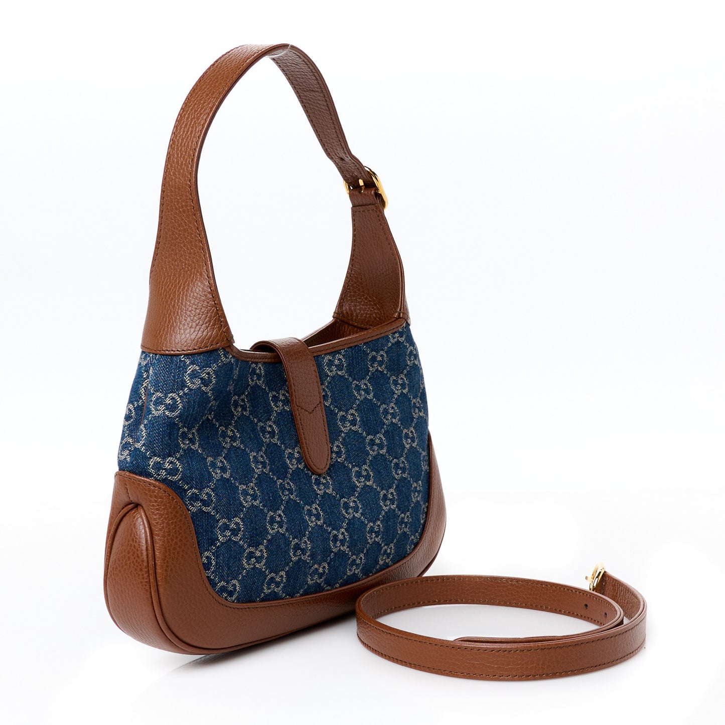 New Denim GG Monogram Calfskin Small Jackie 1961 Hobo Blue Tea Cuir