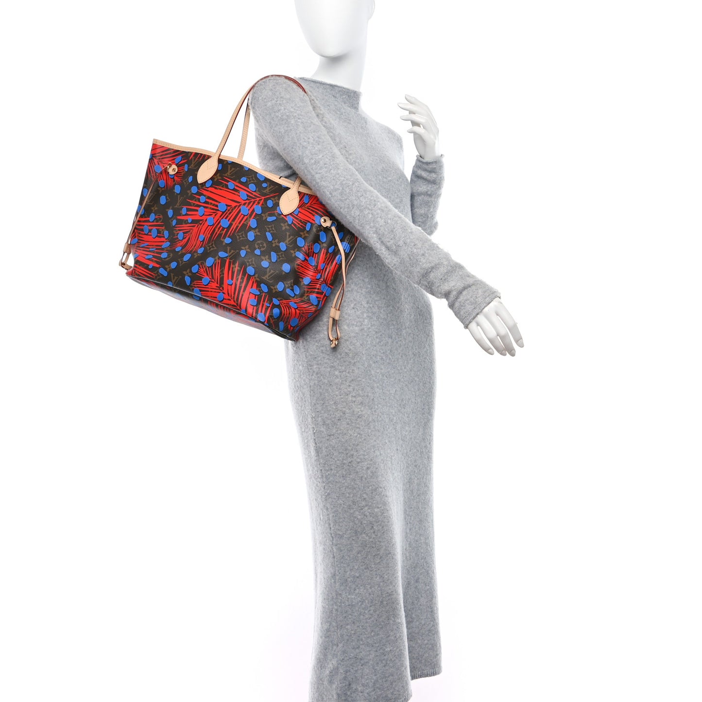 Monogram Jungle Dots Neo Neverfull MM Coquelicot Denim