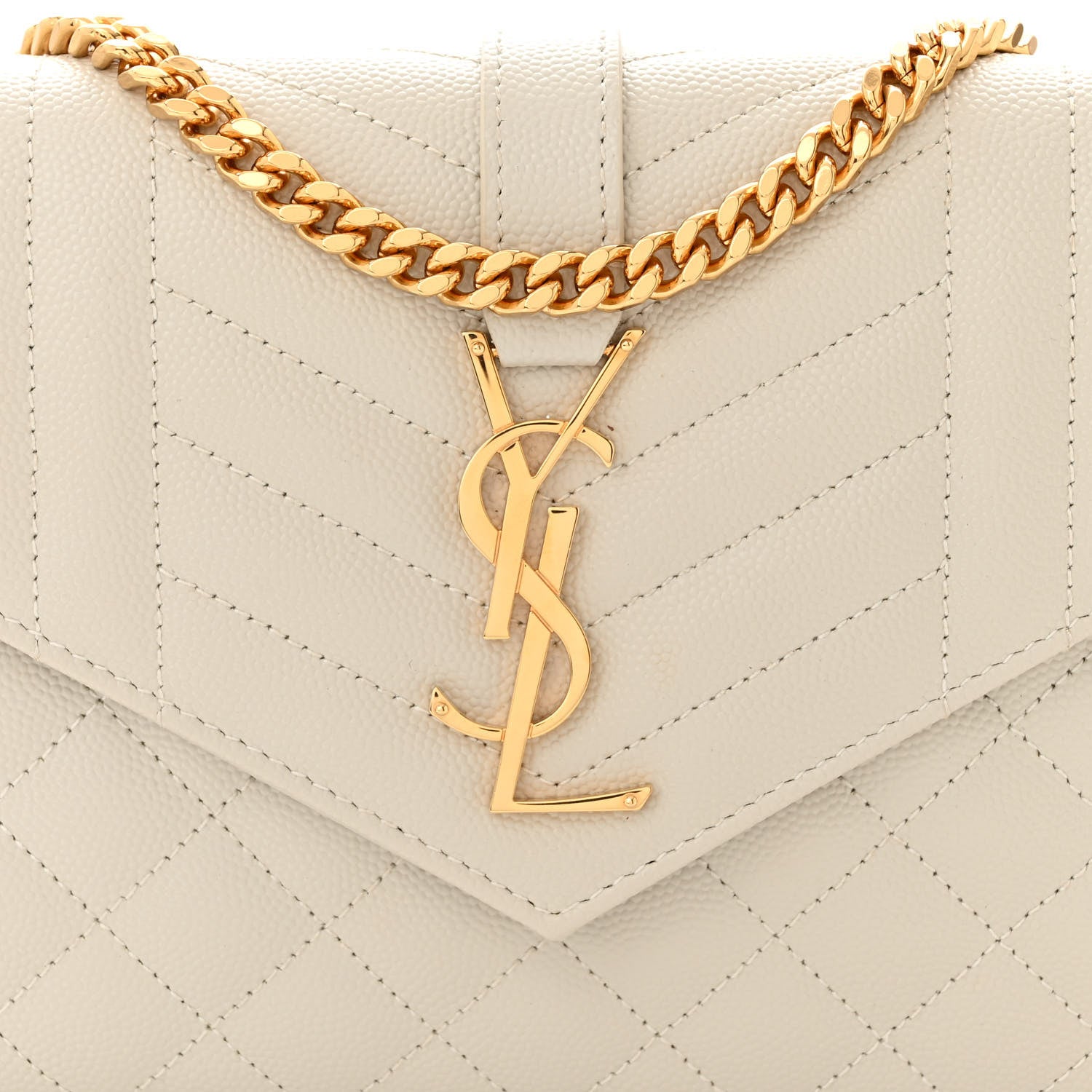 Saint Laurent Grain De Poudre Mixed Matelasse Triquilt Monogram Chain Wallet Crema Soft 8 of 11