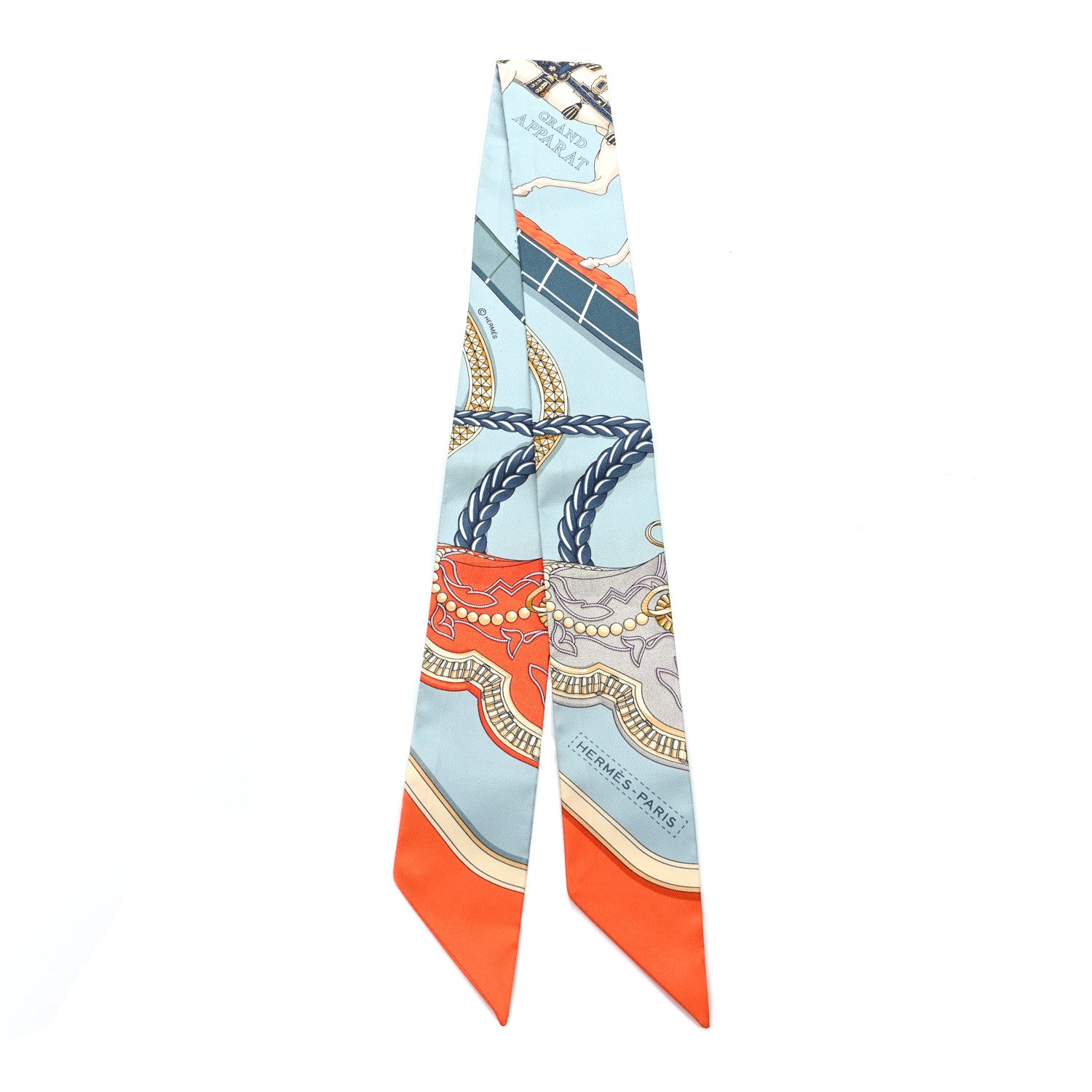 Hermes Silk Grand Apparat Twilly Argile Clair Orange Jaune 2 of 4