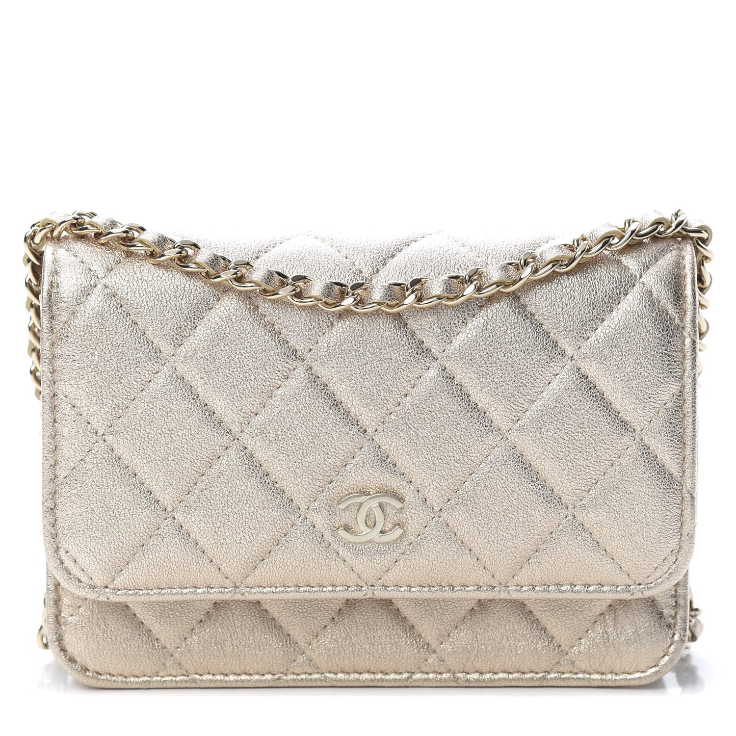 Chanel Metallic Lambskin Quilted Mini Wallet On Chain WOC Gold 1 of 11