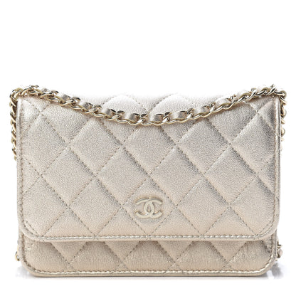 Chanel Metallic Lambskin Quilted Mini Wallet On Chain WOC Gold 1 of 11