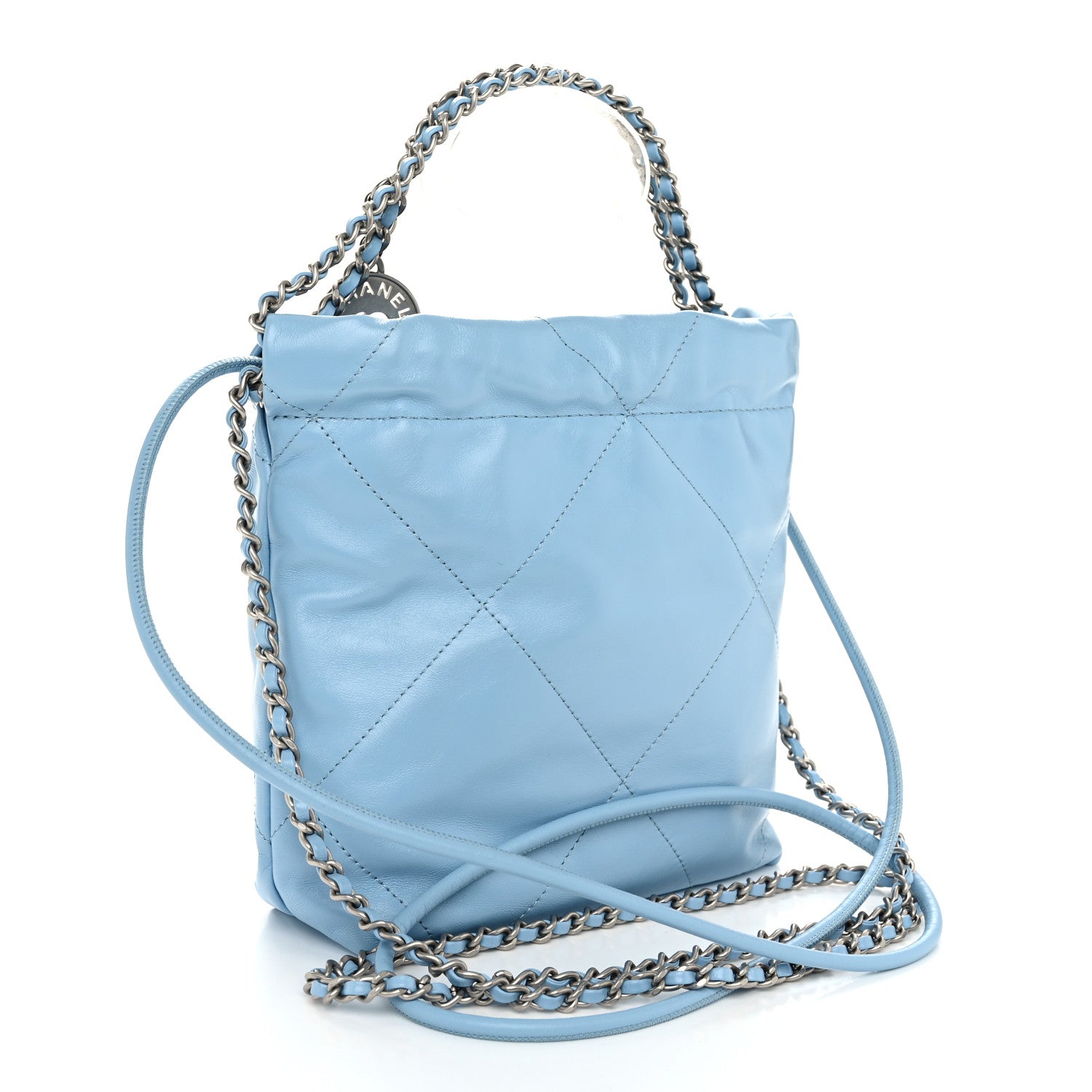 Chanel Shiny Calfskin Quilted Mini Chanel 22 Light Blue 2 of 10