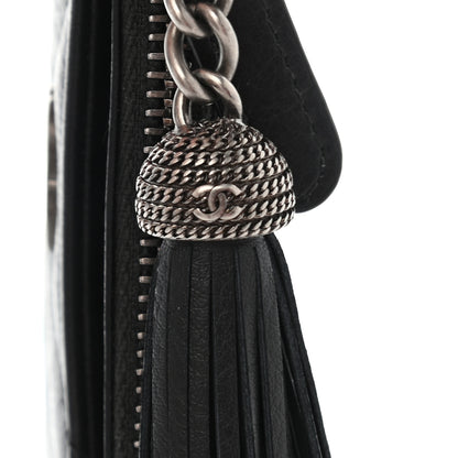 Chanel Calfskin Chevron Quilted Tassel Zip Card Holder Black 9 of 9