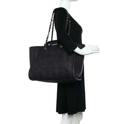 Chanel Mixed Fibers Calfskin Striped Medium Deauville Tote Black 2 of 12
