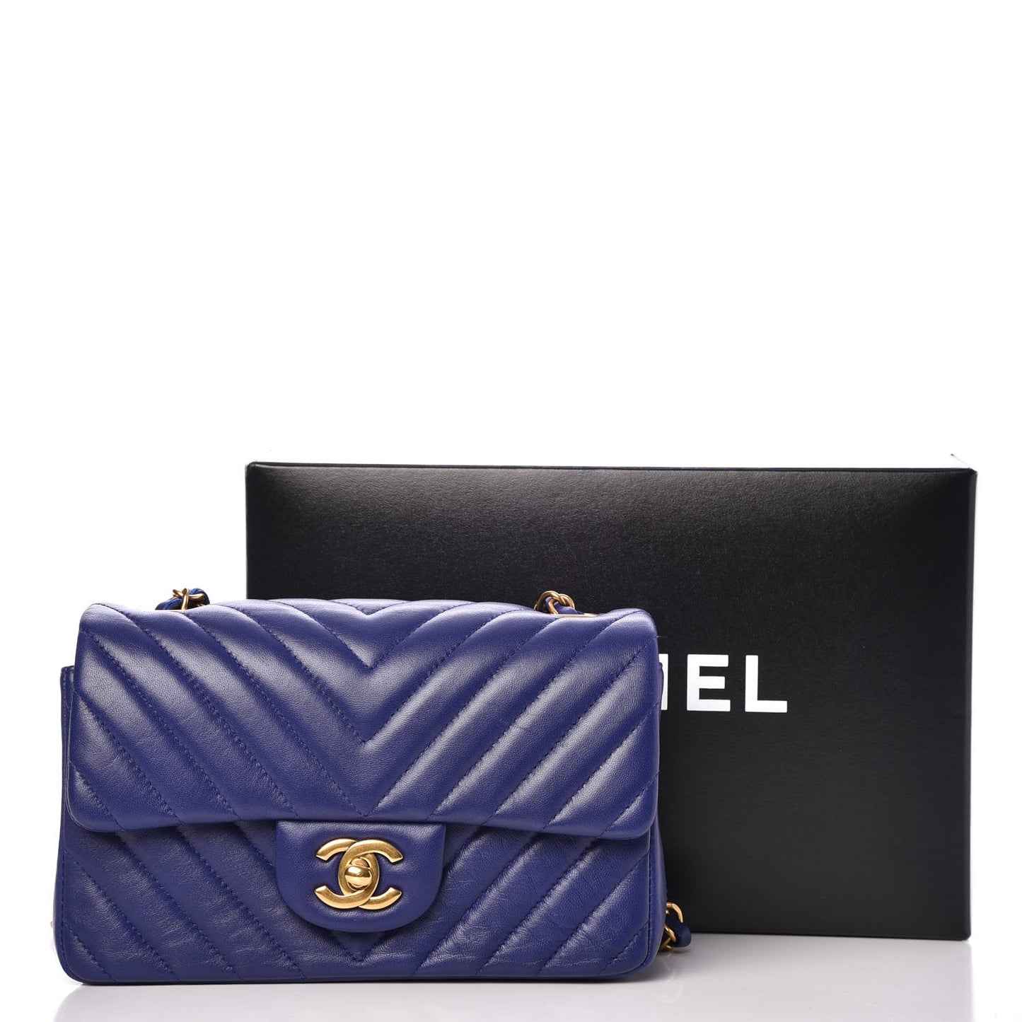Lambskin Chevron Quilted Mini Rectangular Flap Blue