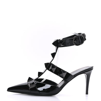 Valentino Garavani Patent Monochrome Roman Stud Ankle Strap 80mm Pumps 38.5 Black 1 of 8