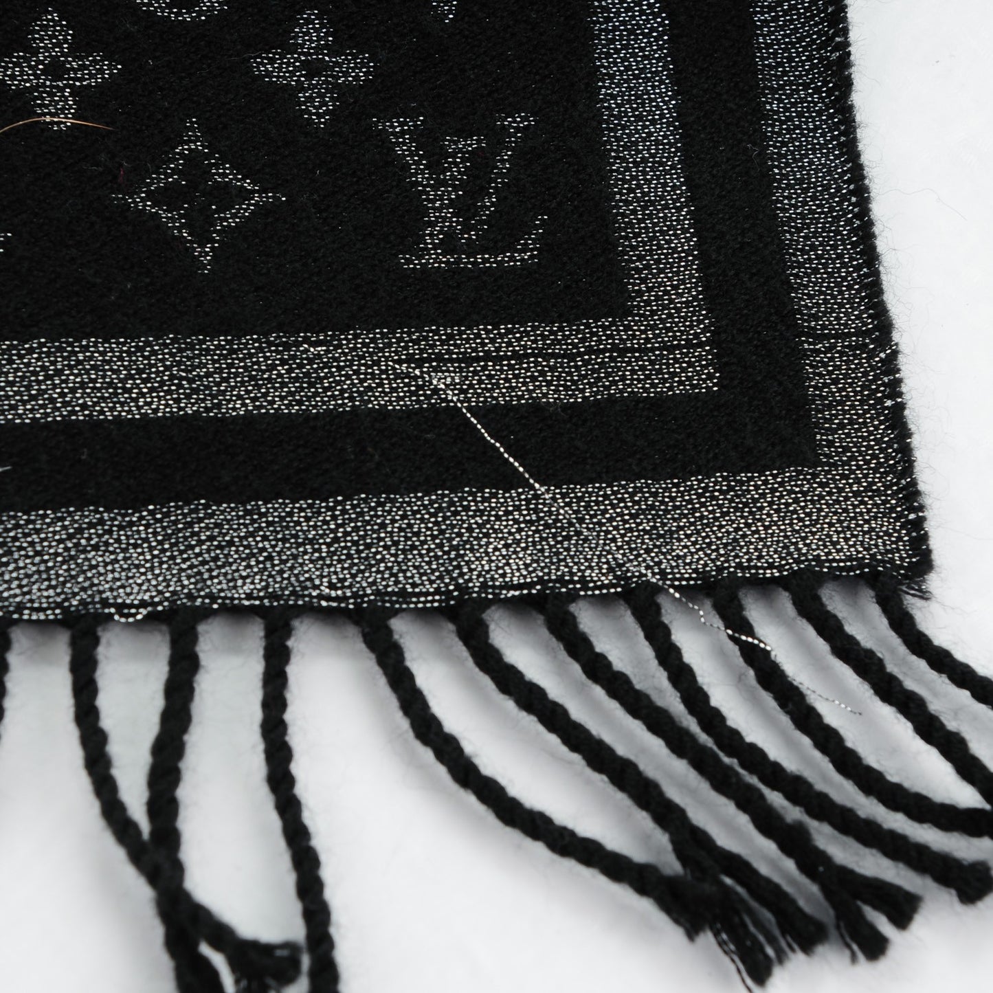 Wool Cashmere Lurex Monogram Scarf Black Silver