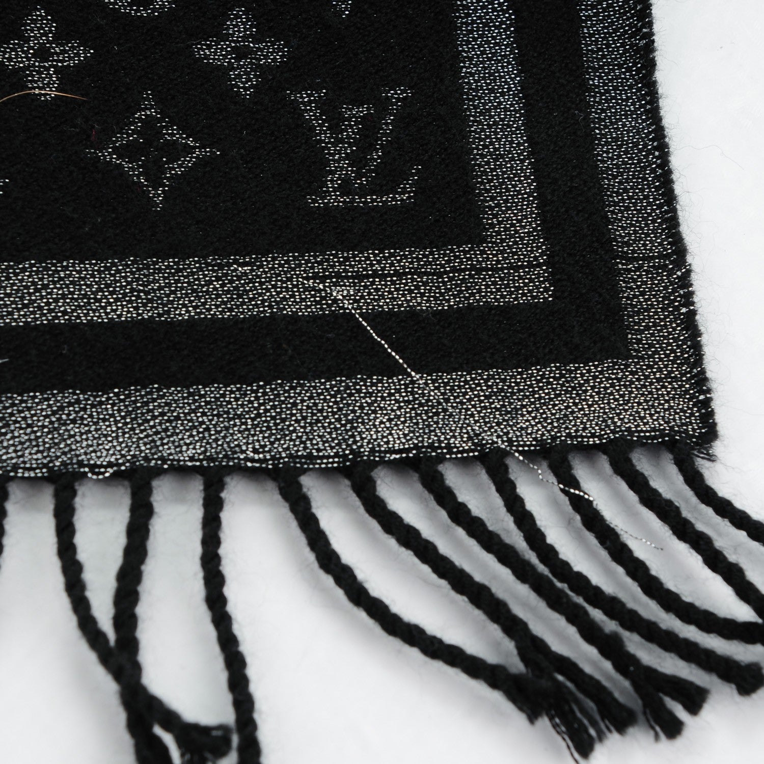 Louis Vuitton Wool Cashmere Lurex Monogram Scarf Black Silver 5 of 5