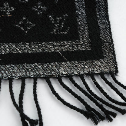 Louis Vuitton Wool Cashmere Lurex Monogram Scarf Black Silver 5 of 5