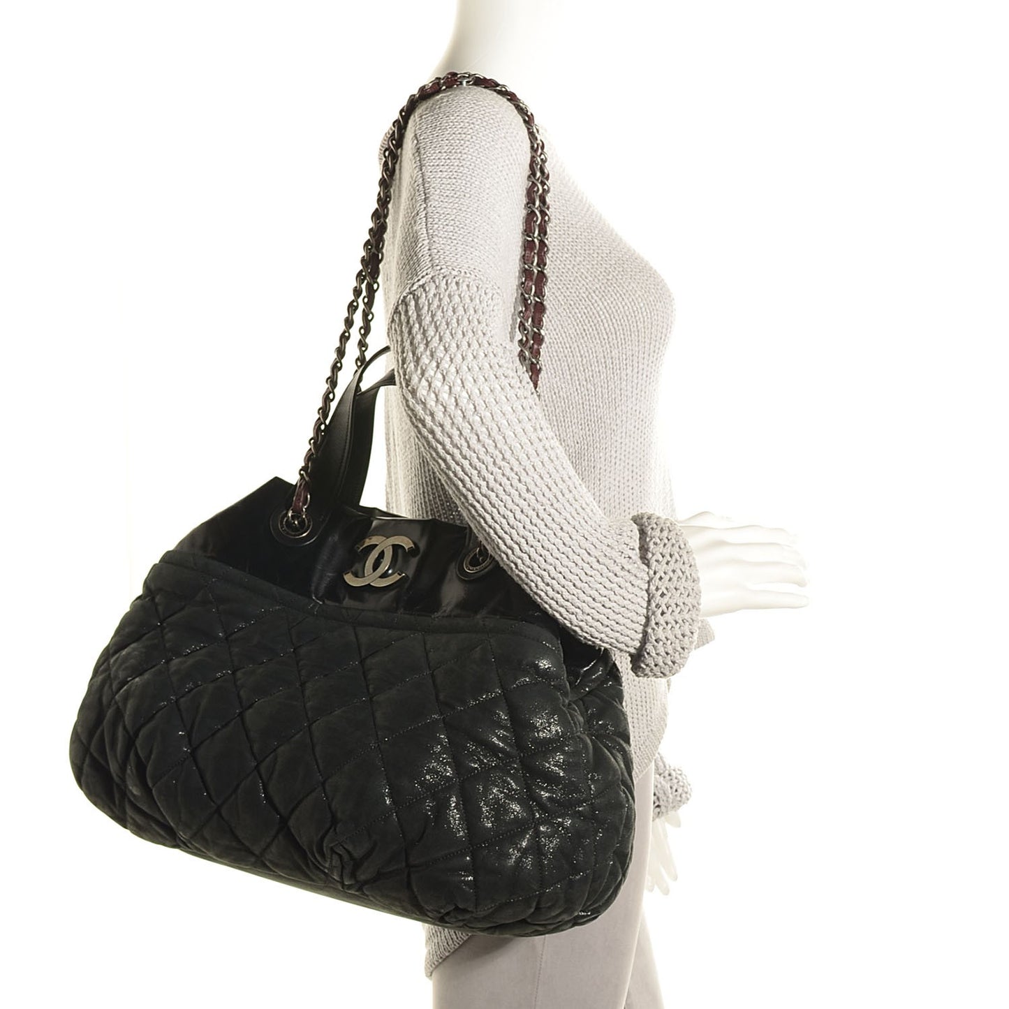 Iridescent Calfskin Large In the Mix Tote Black