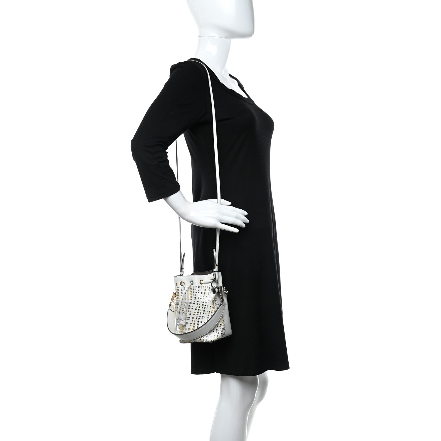 Fendi Vitello Liberty F is Fendi FF Studded Mini Mon Tresor Bucket Bag White 2 of 10