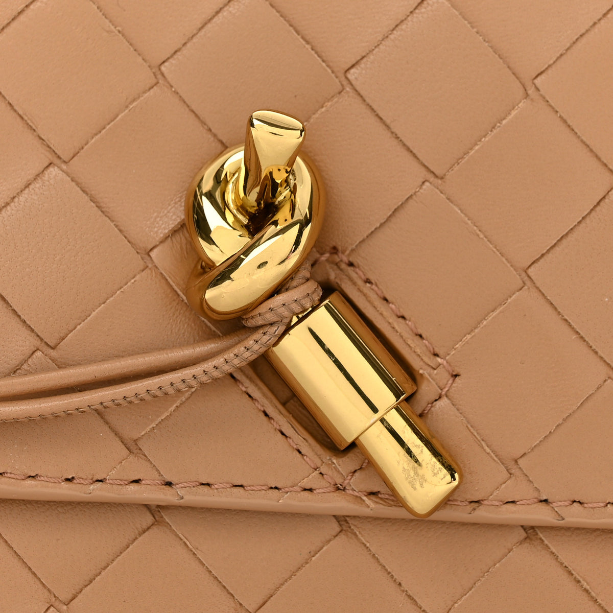 Nappa Intrecciato Long Andiamo Top Handle Clutch Pale Brown