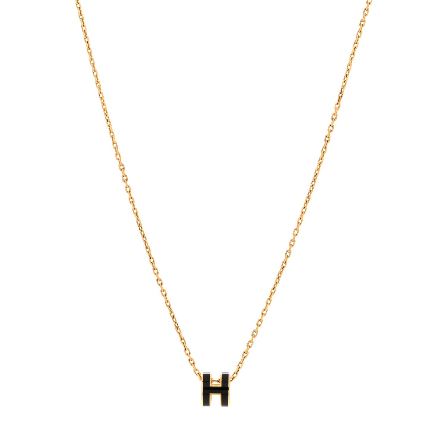Lacquered Gold Mini Pop H Pendant Necklace Black