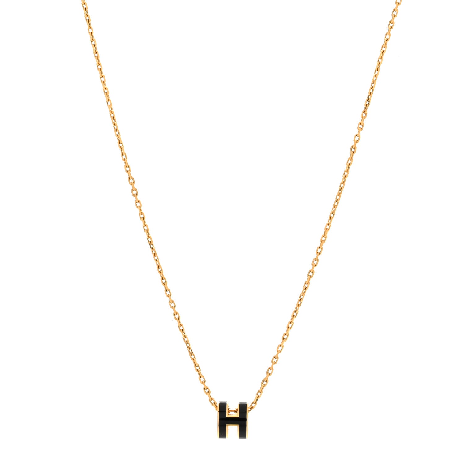 Hermes Lacquered Gold Mini Pop H Pendant Necklace Black 1 of 7