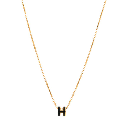 Hermes Lacquered Gold Mini Pop H Pendant Necklace Black 1 of 7