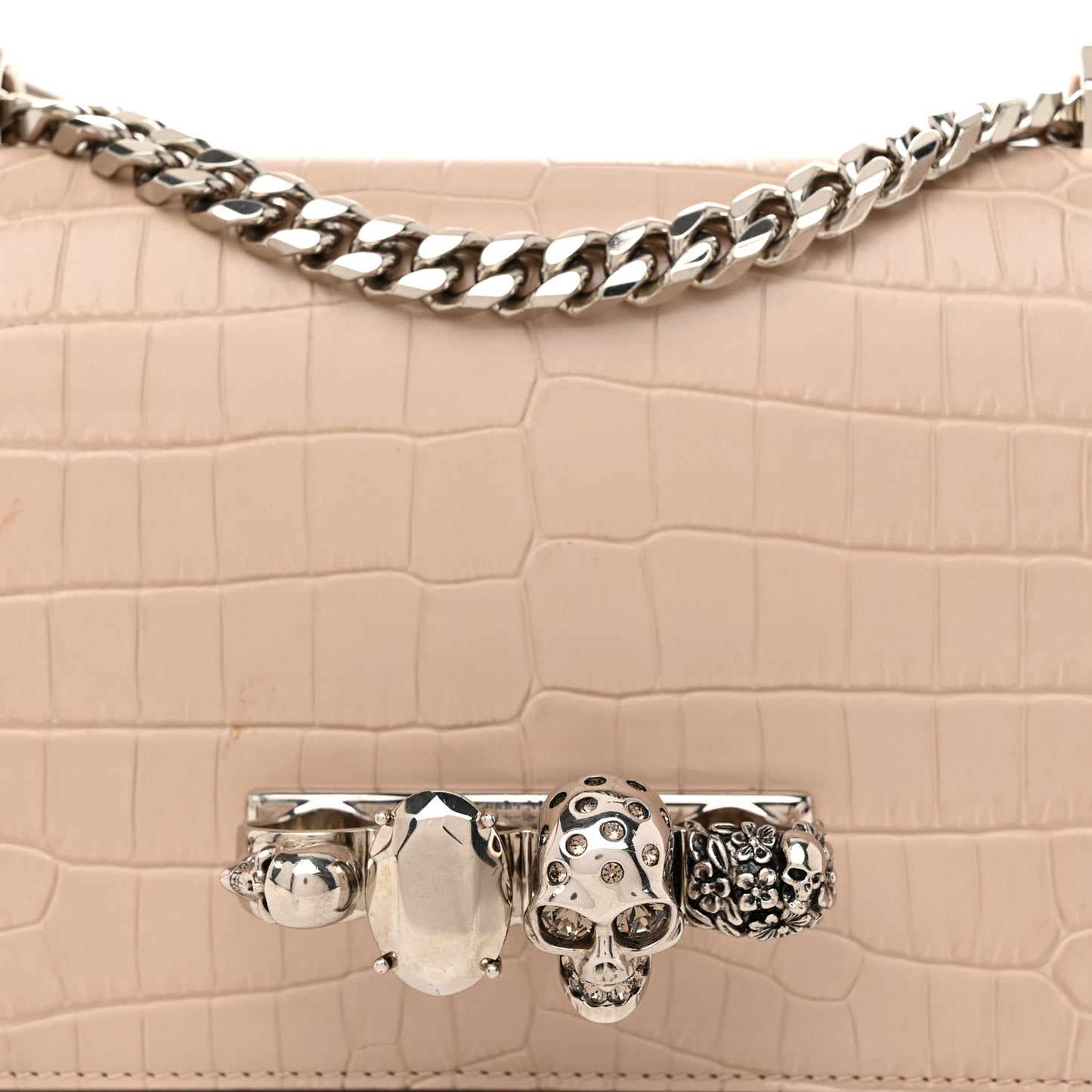 Shiny Crocodile Embossed Jeweled Satchel Sand