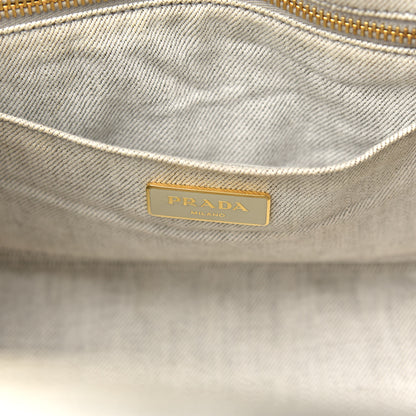 Prada Denim Small Logo Tote Bianco 6 of 14