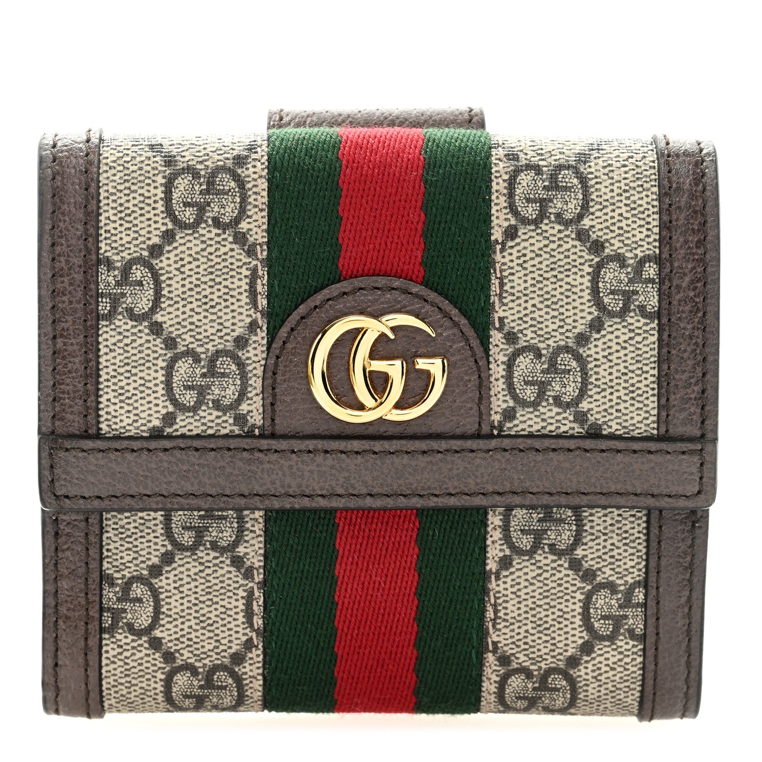 Gucci GG Supreme Monogram Web Ophidia French Flap Wallet Beige New Acero 1 of 7