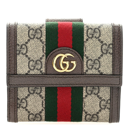Gucci GG Supreme Monogram Web Ophidia French Flap Wallet Beige New Acero 1 of 7