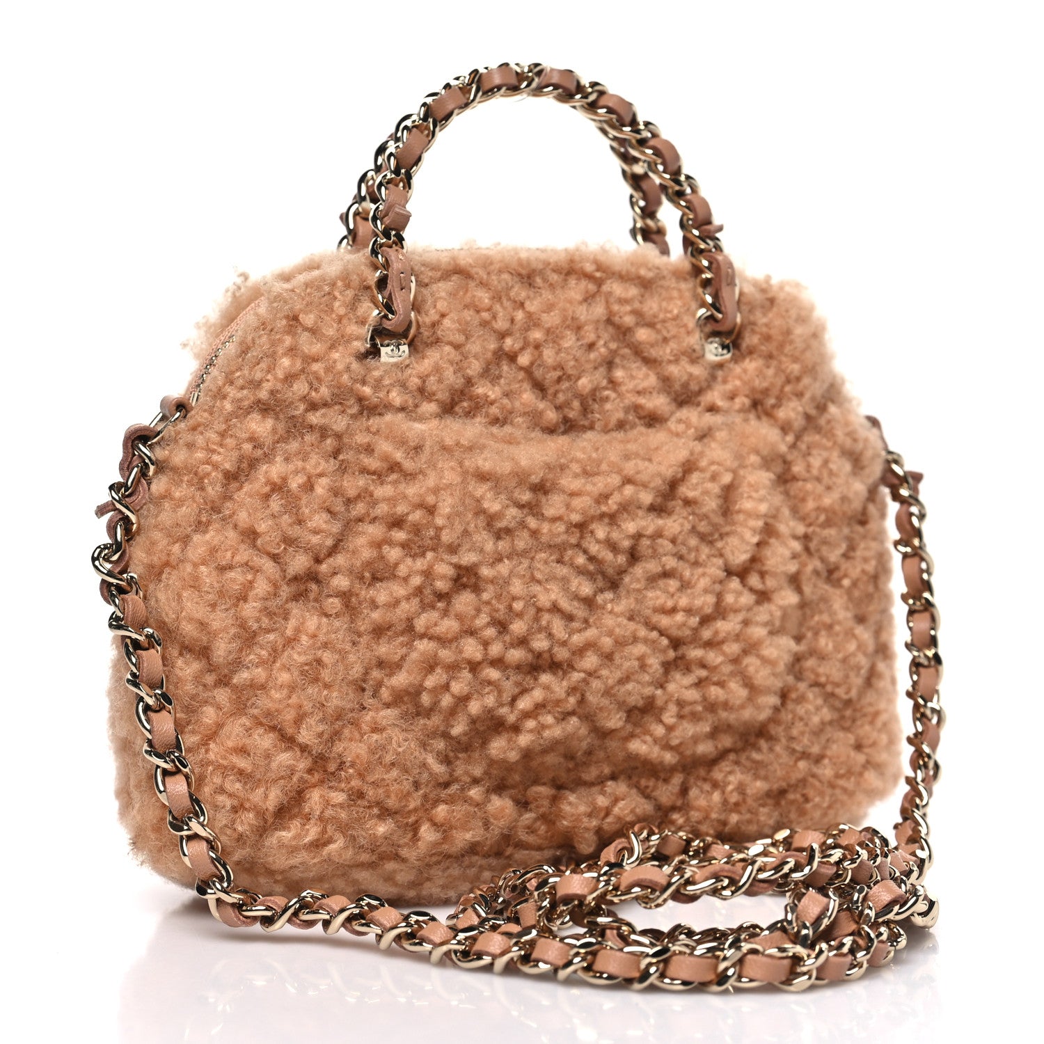Chanel Shearling Quilted Shiny Coco Clutch With Chain Dark Beige 3 of 10