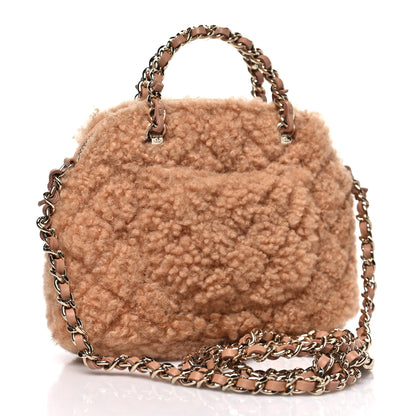 Chanel Shearling Quilted Shiny Coco Clutch With Chain Dark Beige 3 of 10