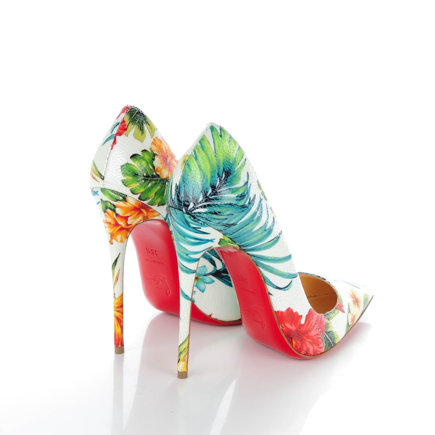 Christian Louboutin Crackled Calfskin Hawaii Print So Kate 120 Pumps 38.5 White Multi 4 of 7