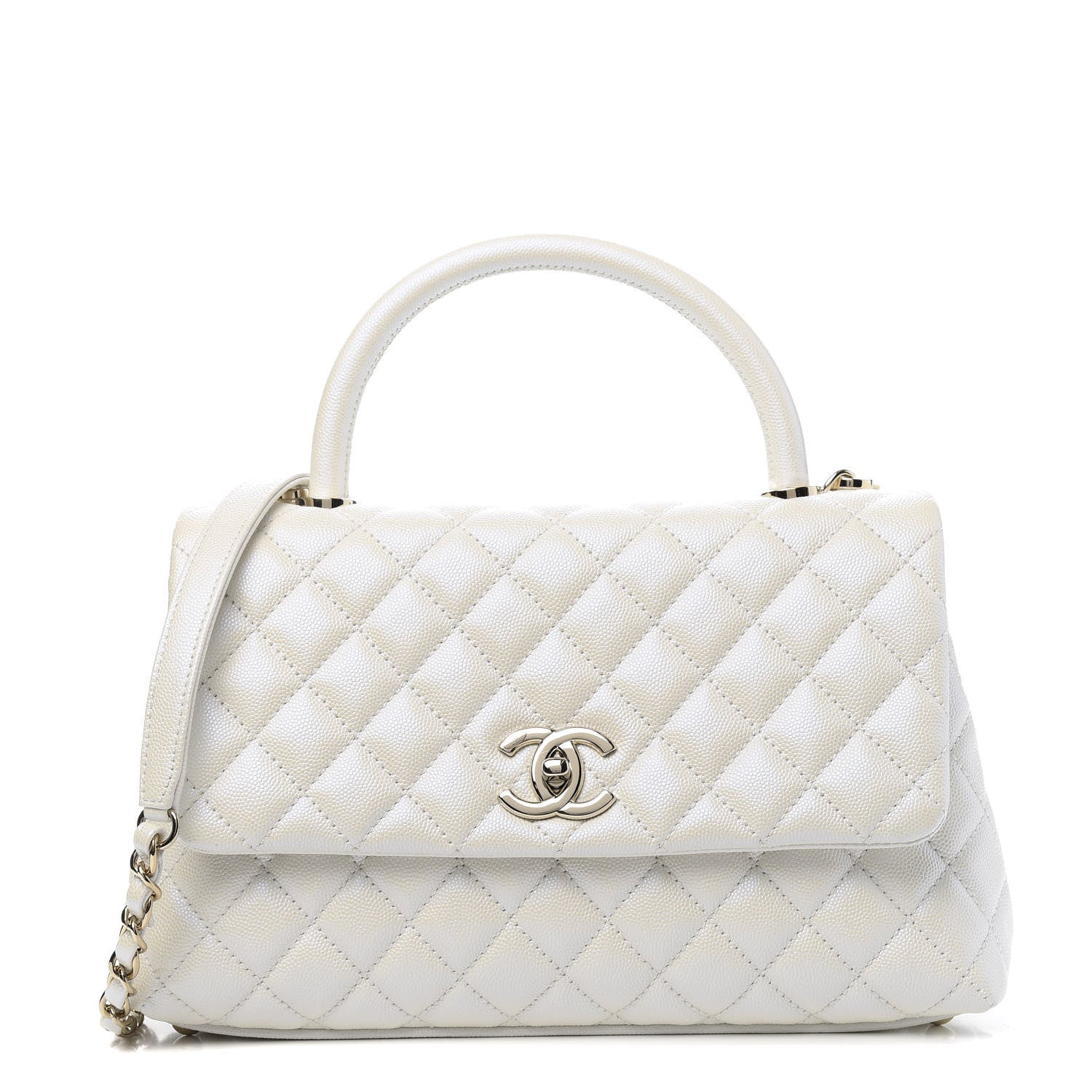 Chanel Iridescent Caviar Quilted Small Coco Handle Flap White 1 of 11