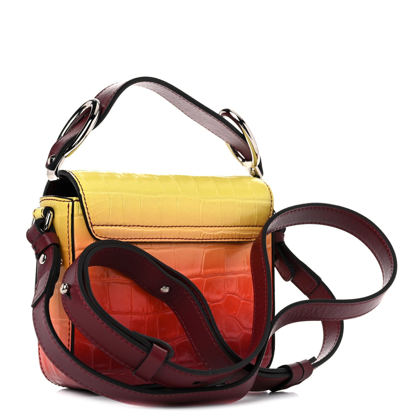 Calfskin Crocodile Embossed Mini C Double Carry Ombre Yellow