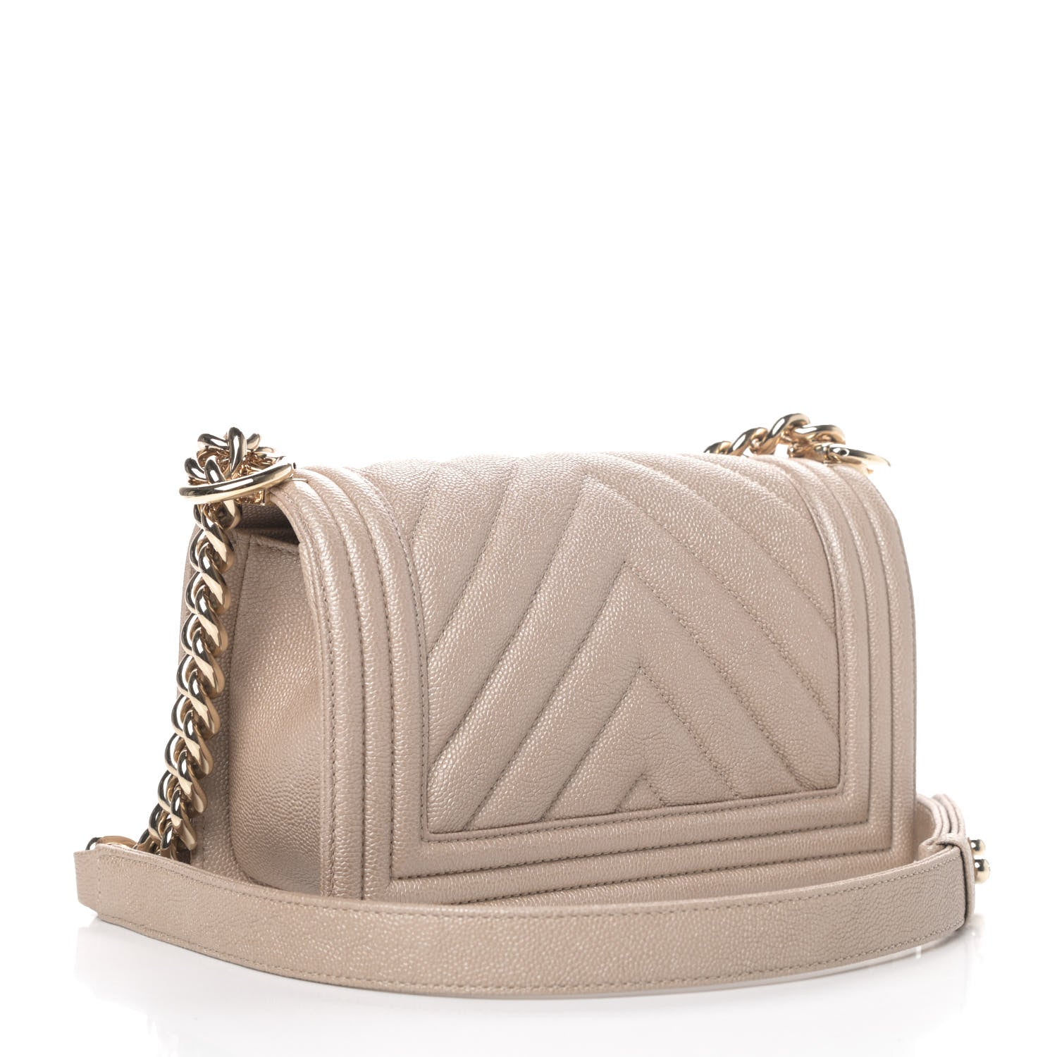 Chanel Iridescent Caviar Chevron Quilted Small Boy Flap Beige 2 of 4