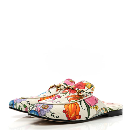 Gucci Canvas Flora Womens Princetown Slippers 37 White Multicolor 3 of 11