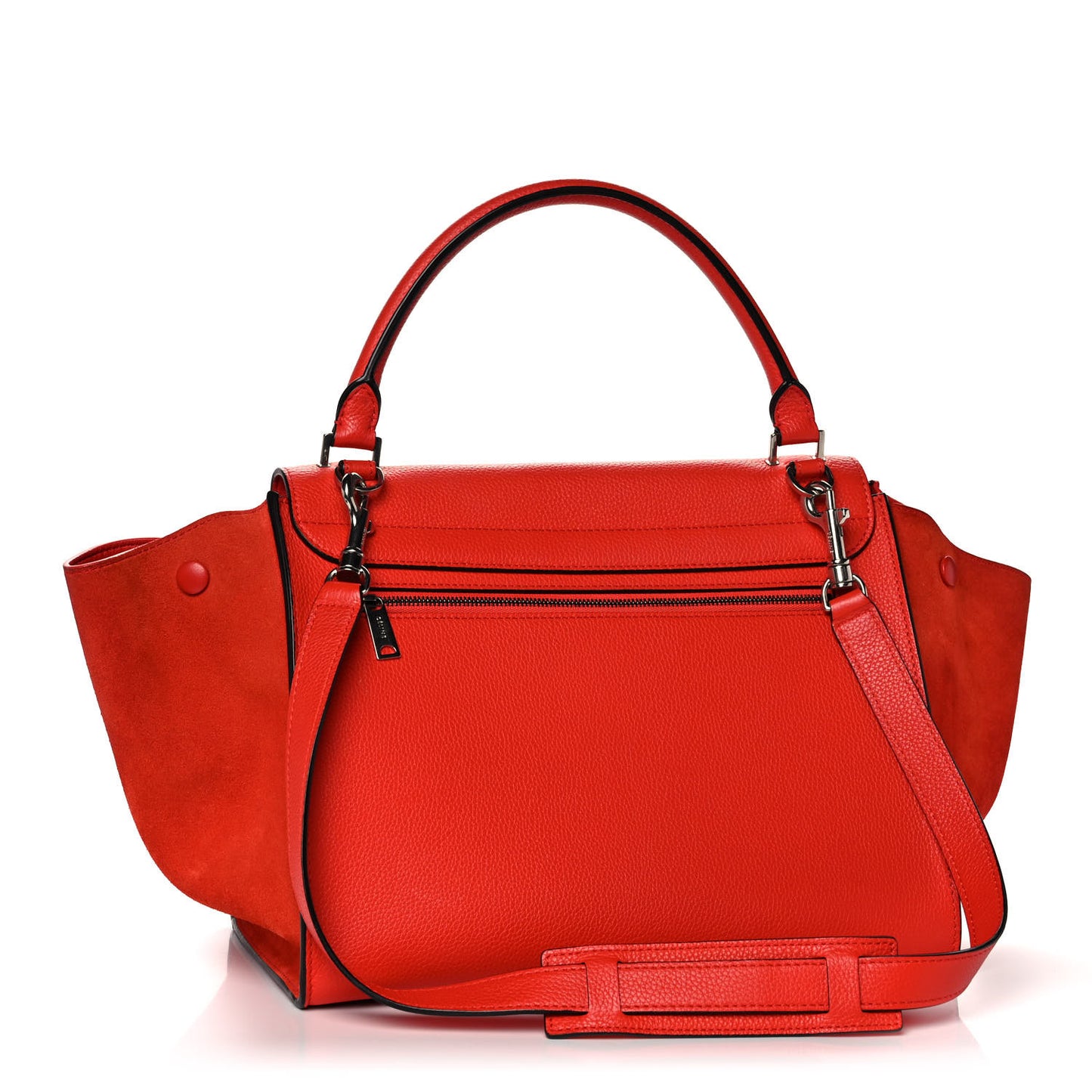 Drummed Calfskin Suede Medium Trapeze Vermillion