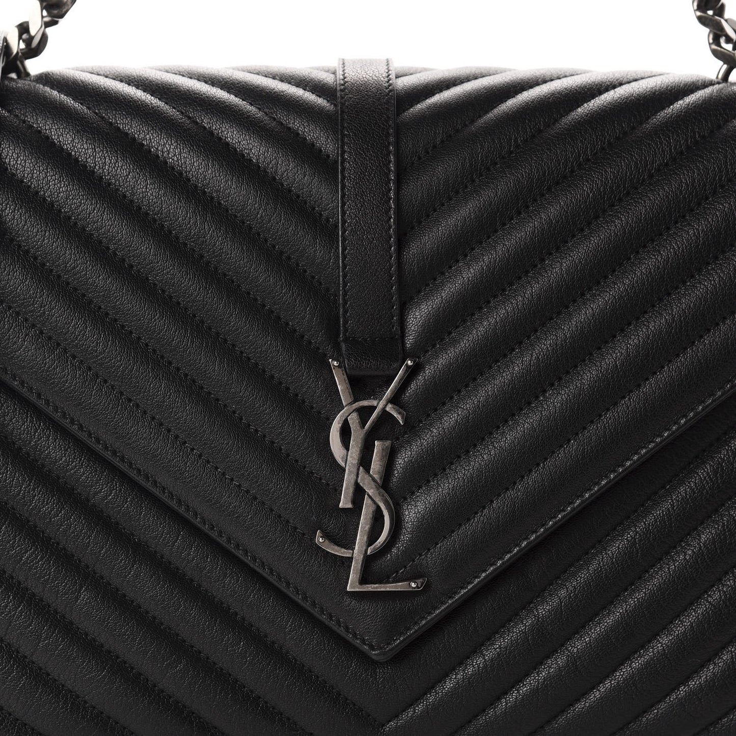Sheepskin Matelasse Chevron Monogram Large College Satchel Black