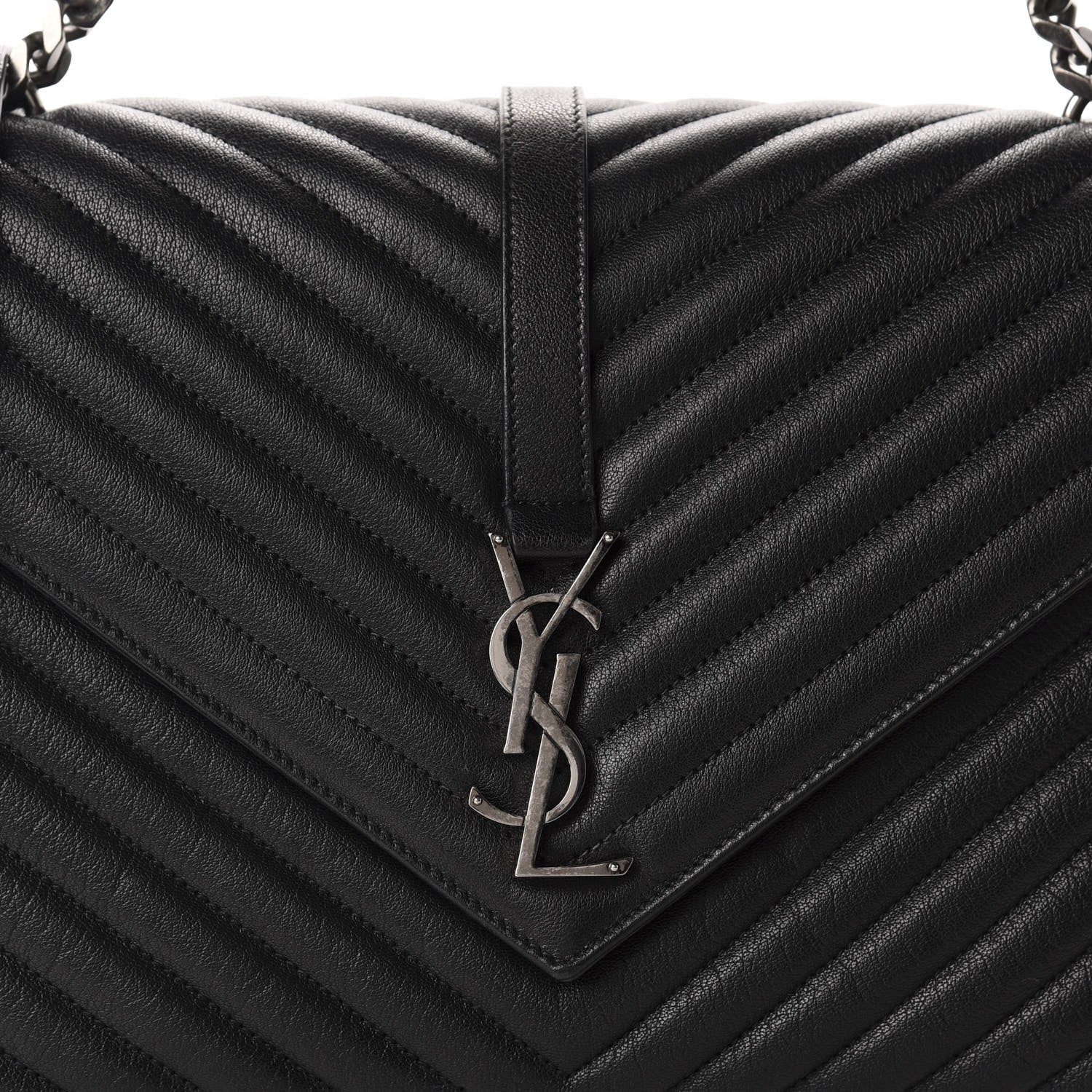 Saint Laurent Sheepskin Matelasse Chevron Monogram Large College Satchel Black 11 of 12