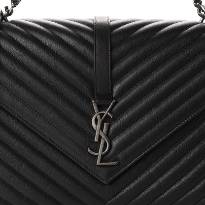 Saint Laurent Sheepskin Matelasse Chevron Monogram Large College Satchel Black 11 of 12