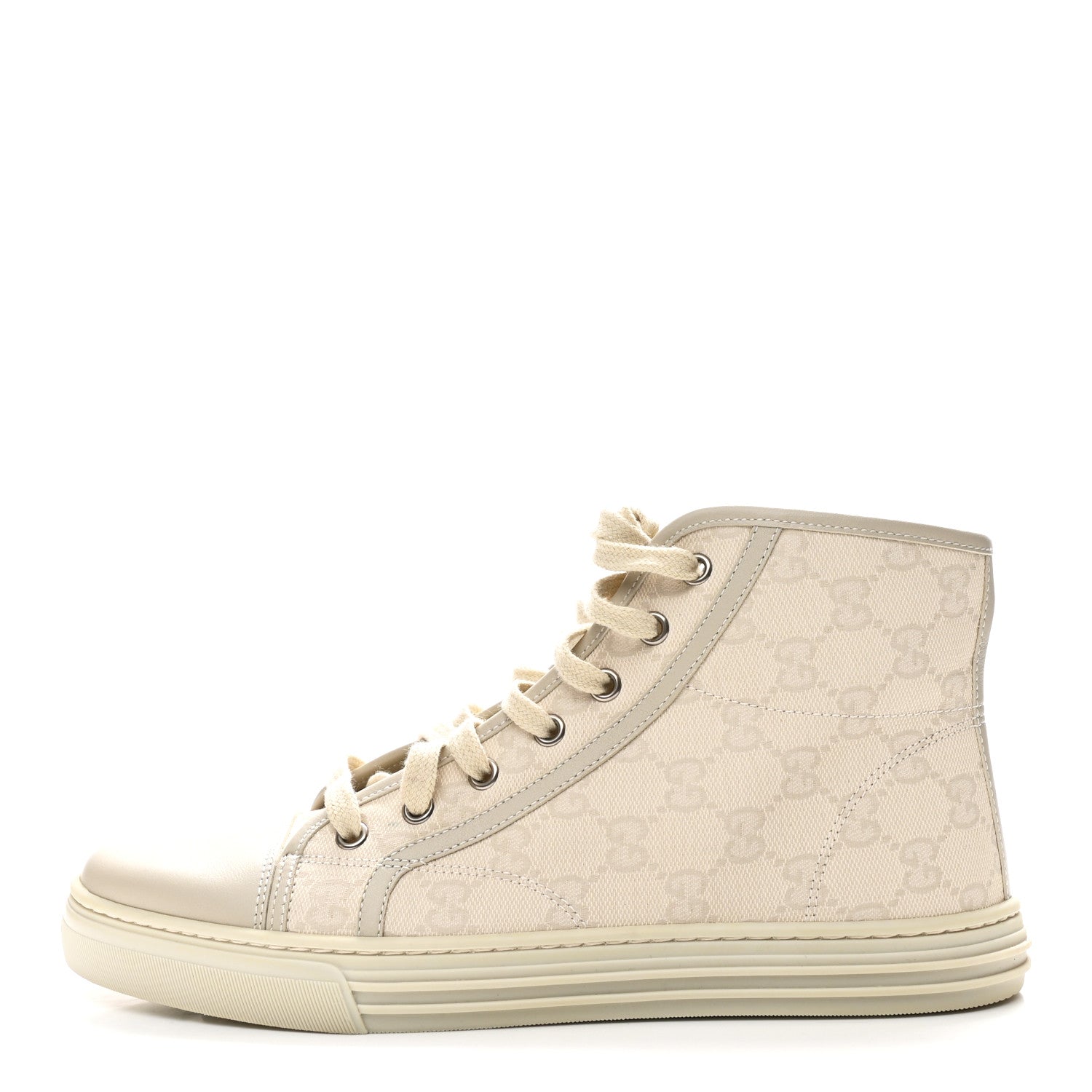 Gucci Washed Cotton GG Monogram Calfskin Womens High Top Sneakers 39 White Mystic White Great White 1 of 11