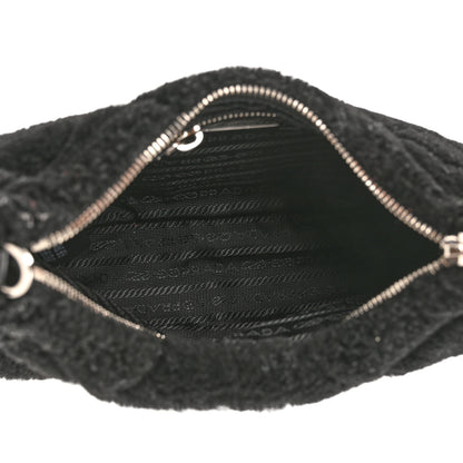 Prada Shearling Nappa Triangle Quilted Patchwork System Shoulder Bag Black 5 of 11