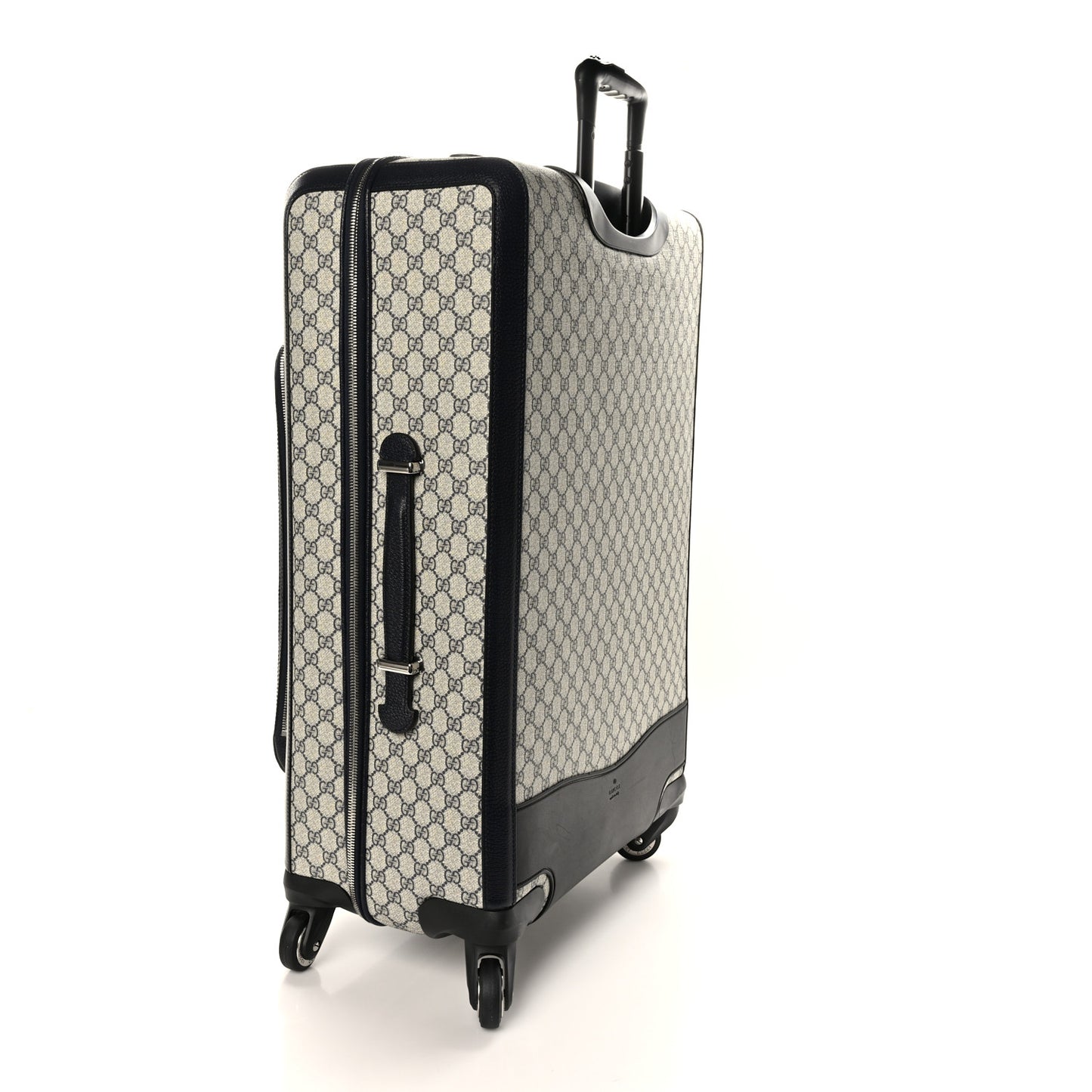 GG Supreme Monogram Textured Dollar Calfskin Web Large Savoy Trolley Suitcase Beige Blue