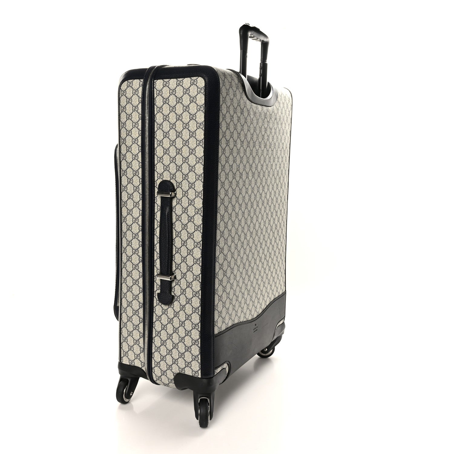 Gucci GG Supreme Monogram Textured Dollar Calfskin Web Large Savoy Trolley Suitcase Beige Blue 2 of 10