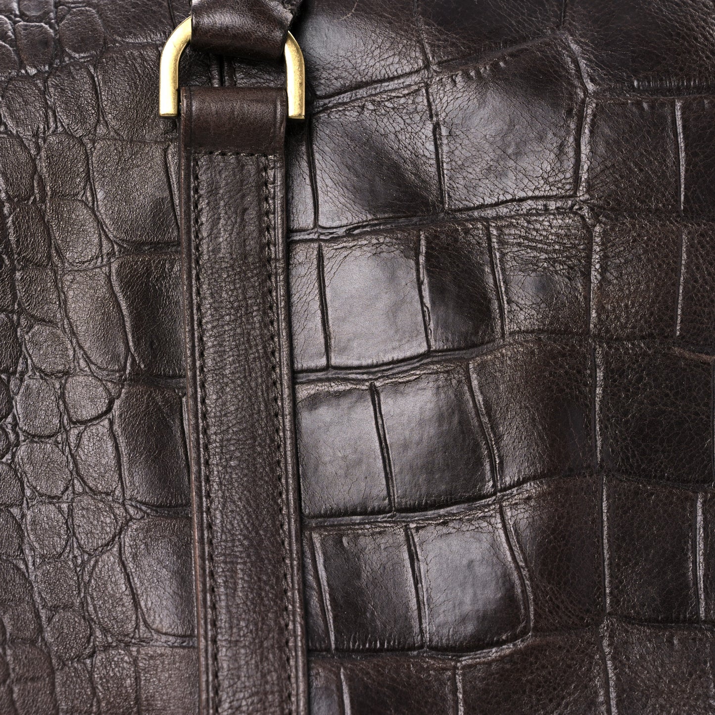Calfskin Crocodile Embossed Duffle Bag Brown