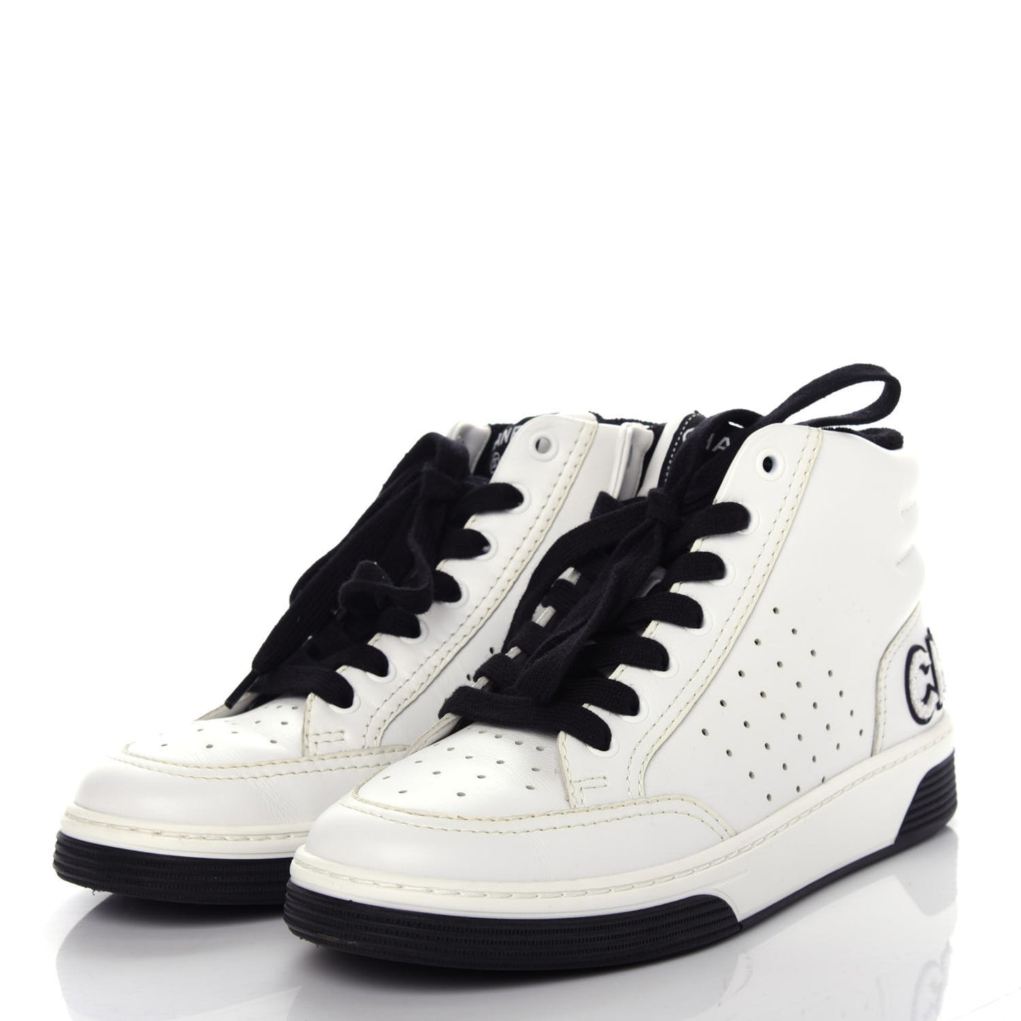 Calfskin Womens Logo High Sneakers 37 White Black