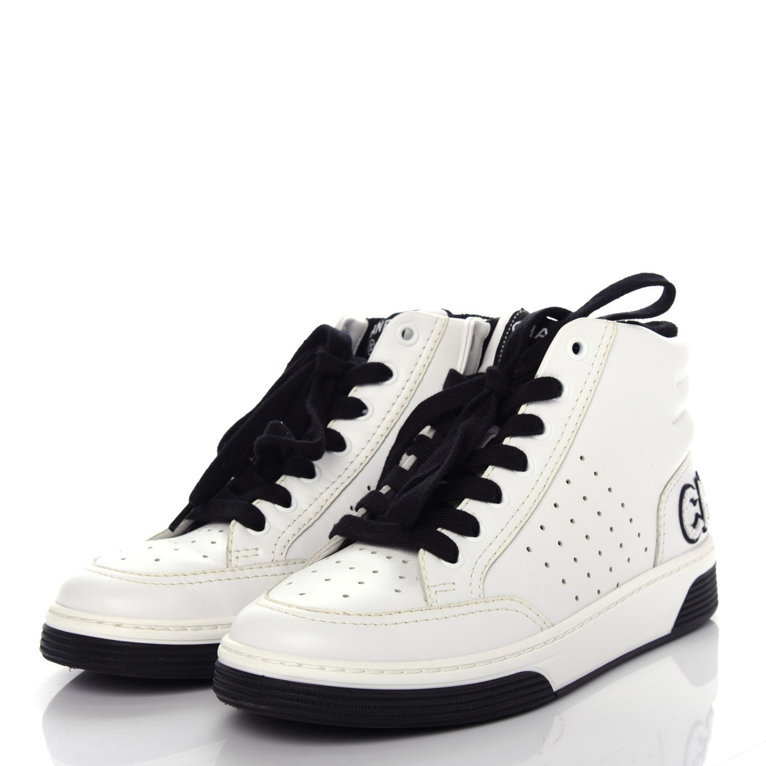 Chanel Calfskin Womens Logo High Sneakers 37 White Black 3 of 11