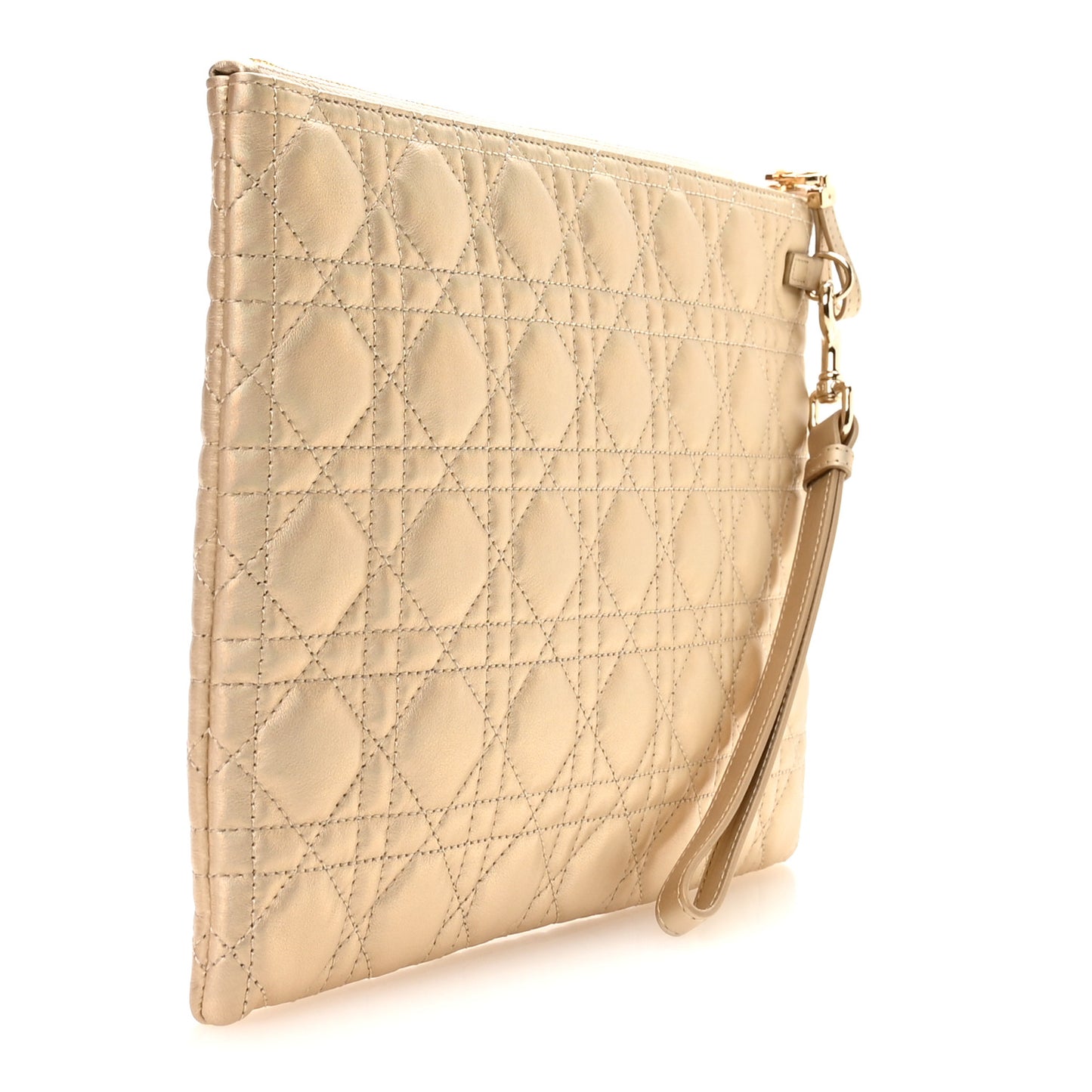Metallic Lambskin Cannage Large Caro Daily Pouch Gold