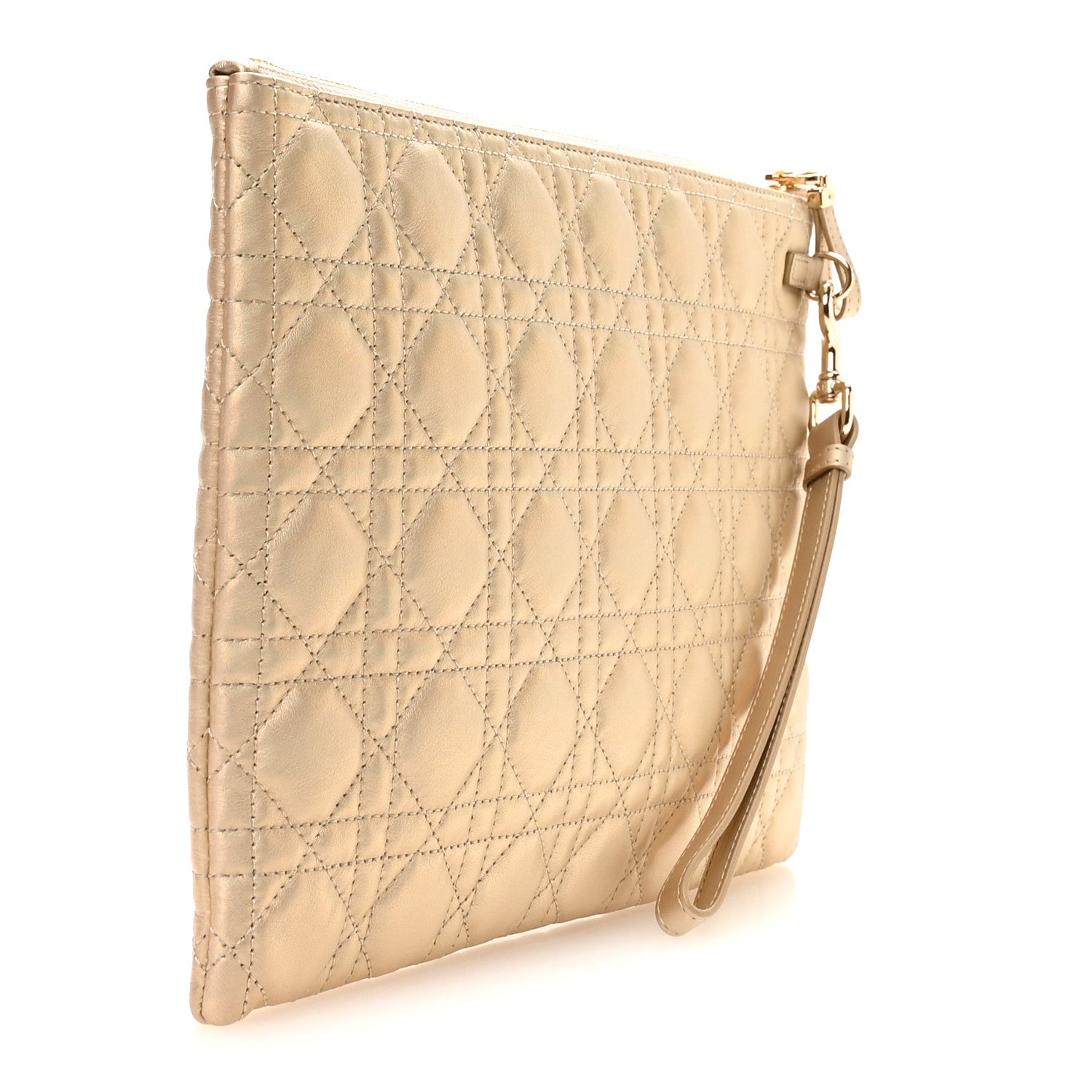 Christian Dior Metallic Lambskin Cannage Large Caro Daily Pouch Gold 3 of 7
