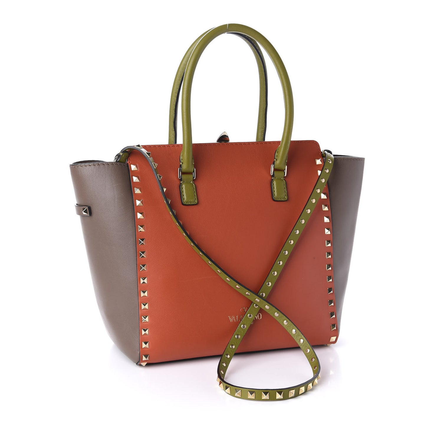 Vitello Colorblock Rockstud Double Handle Tote Multicolor