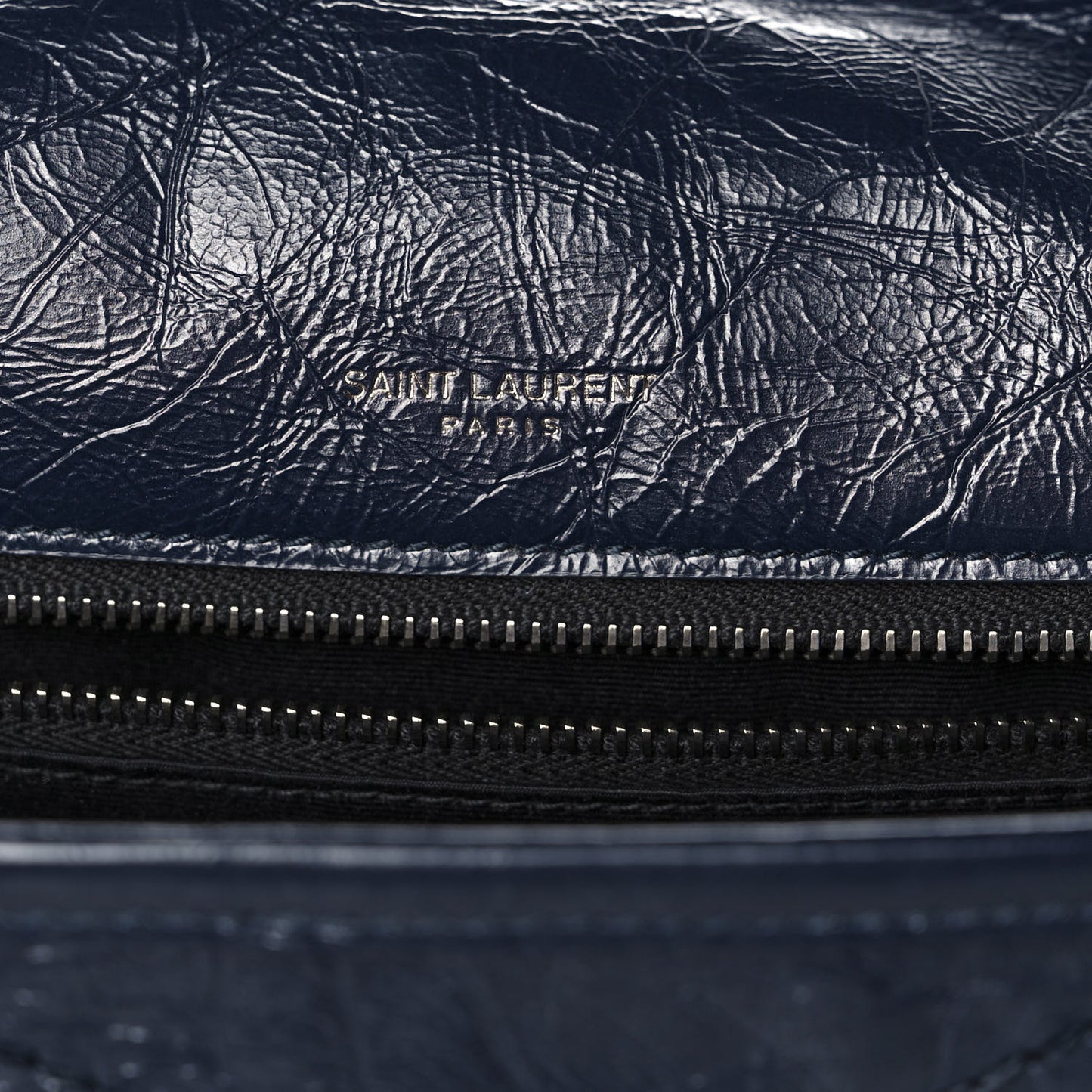 Crinkled Calfskin Matelasse Monogram Medium Niki Chain Satchel Deep Marine