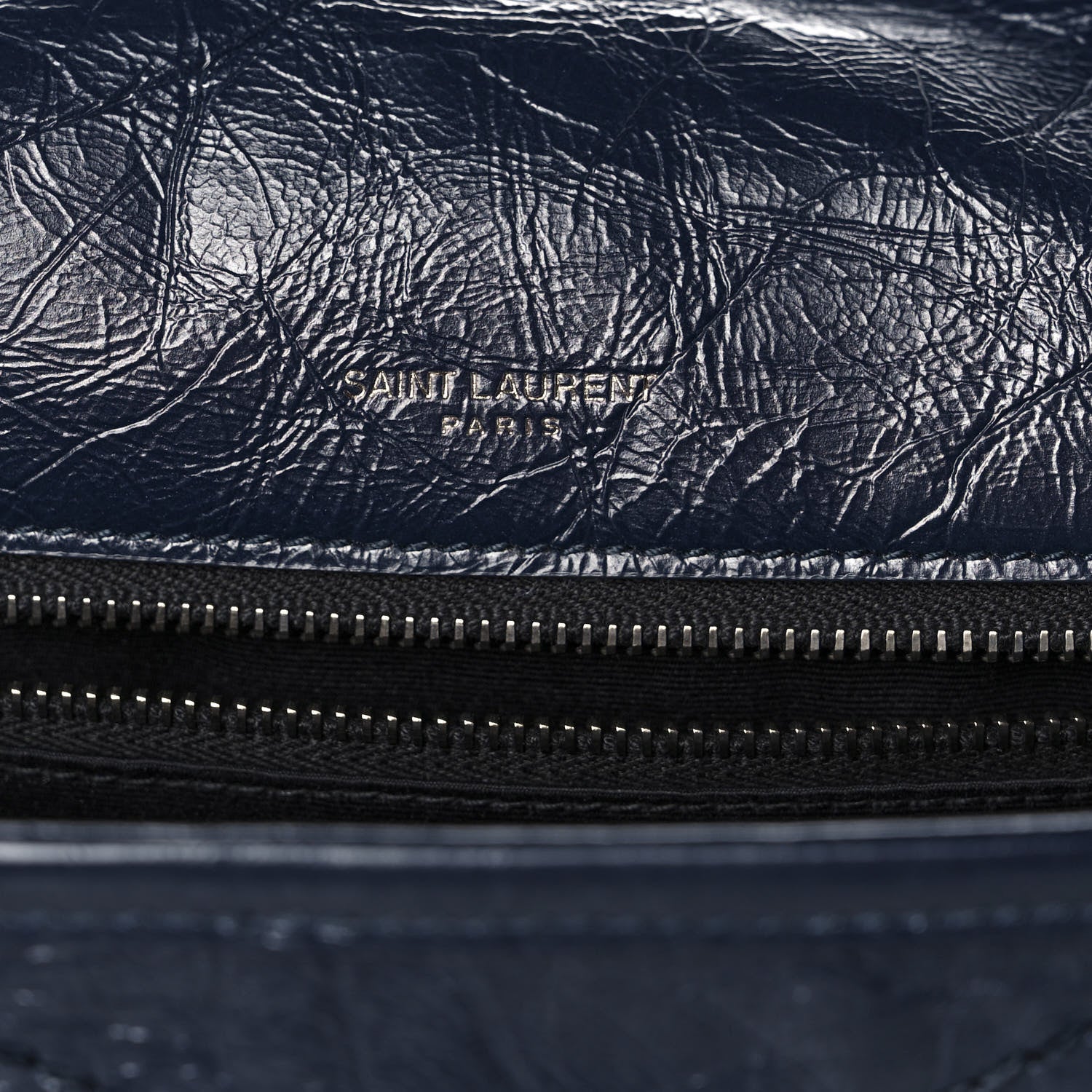 Saint Laurent Crinkled Calfskin Matelasse Monogram Medium Niki Chain Satchel Deep Marine 6 of 10