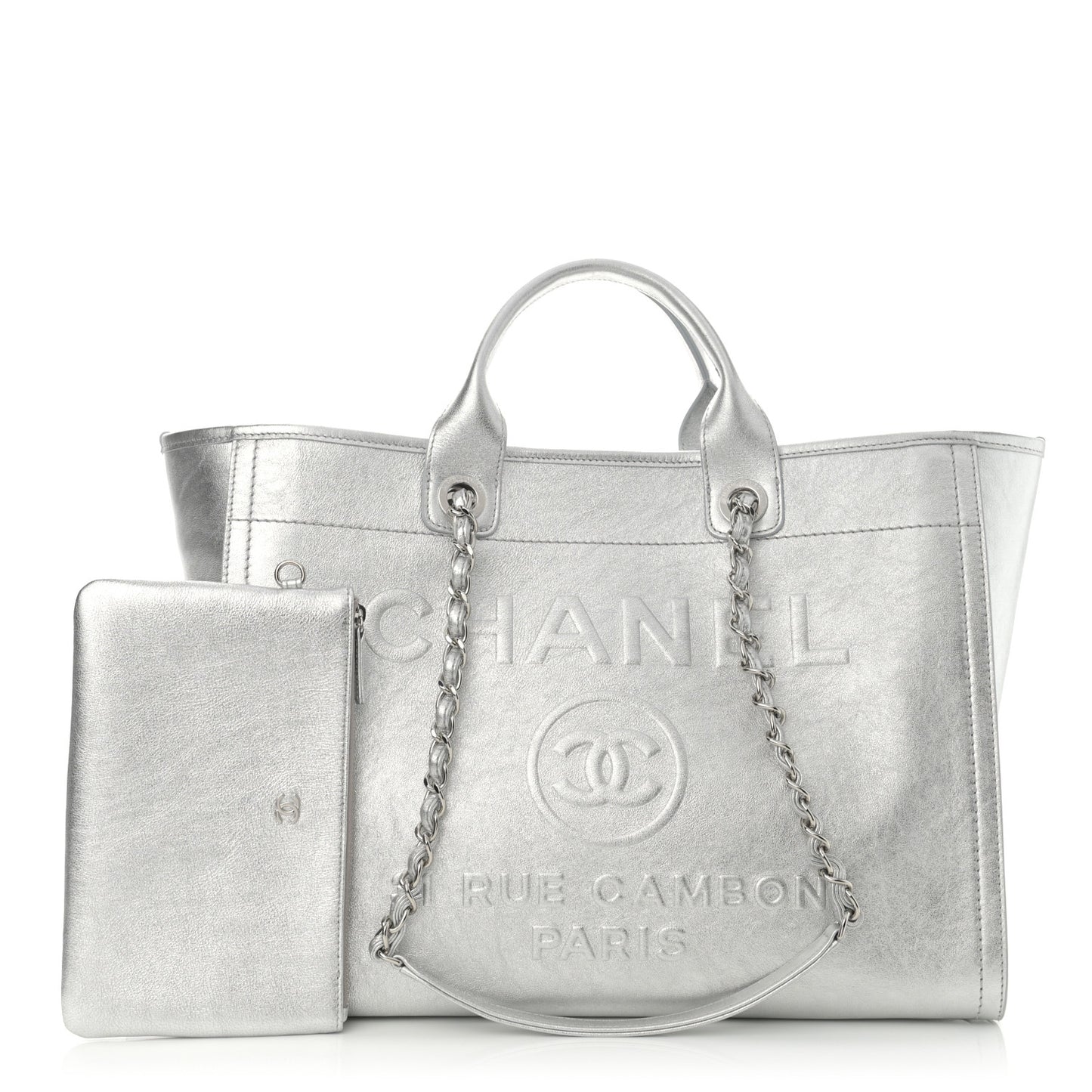 Metallic Calfskin Medium Deauville Tote Silver