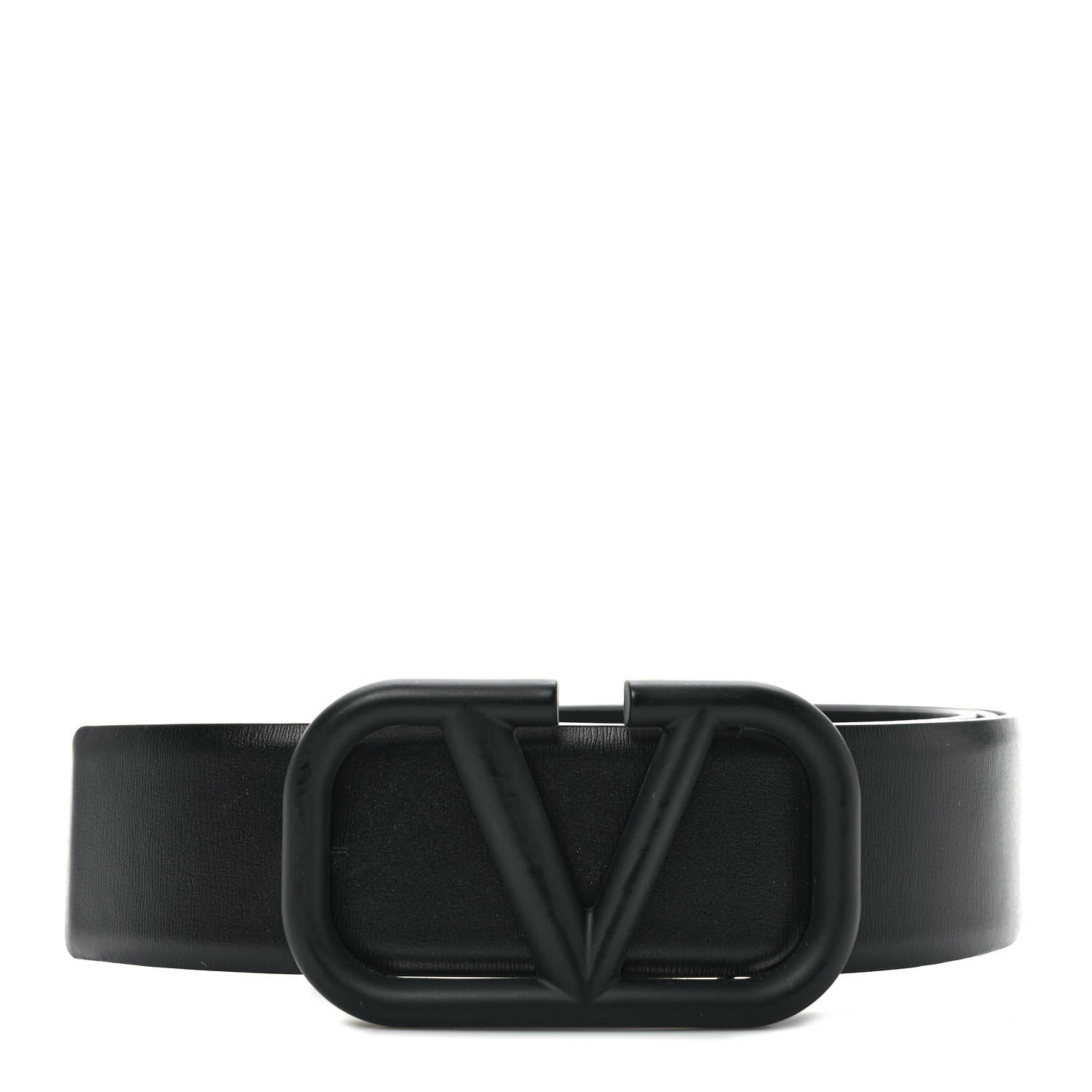 Valentino Garavani Glossy Calfskin Monochrome VLogo Belt 90 36 Black 1 of 4